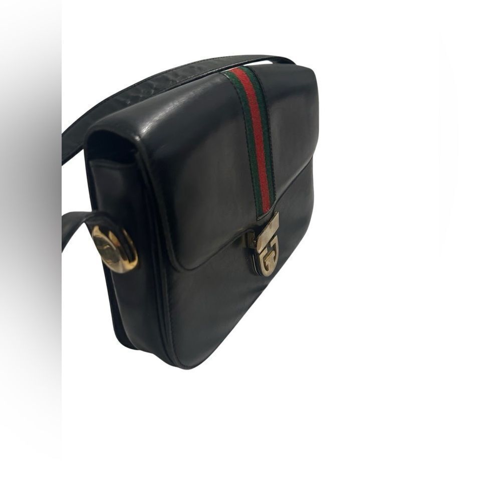 Gucci black leather web accent and gold GG lock shoulder - Picture 14 of 16